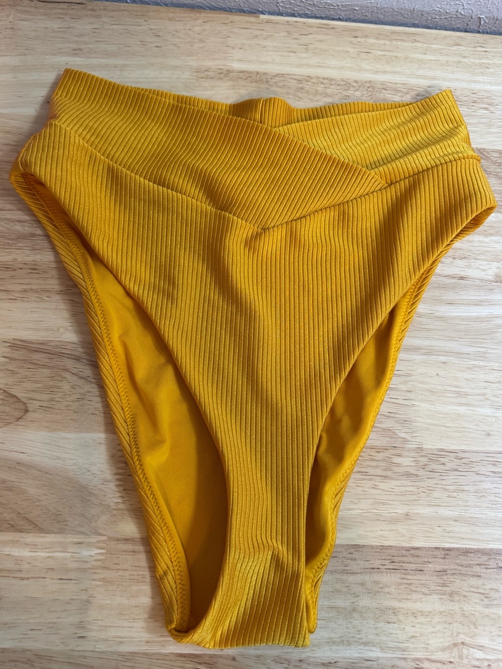 AERIE Golden Yellow High Hip Ribbed Cross Waist Bikini Bottom